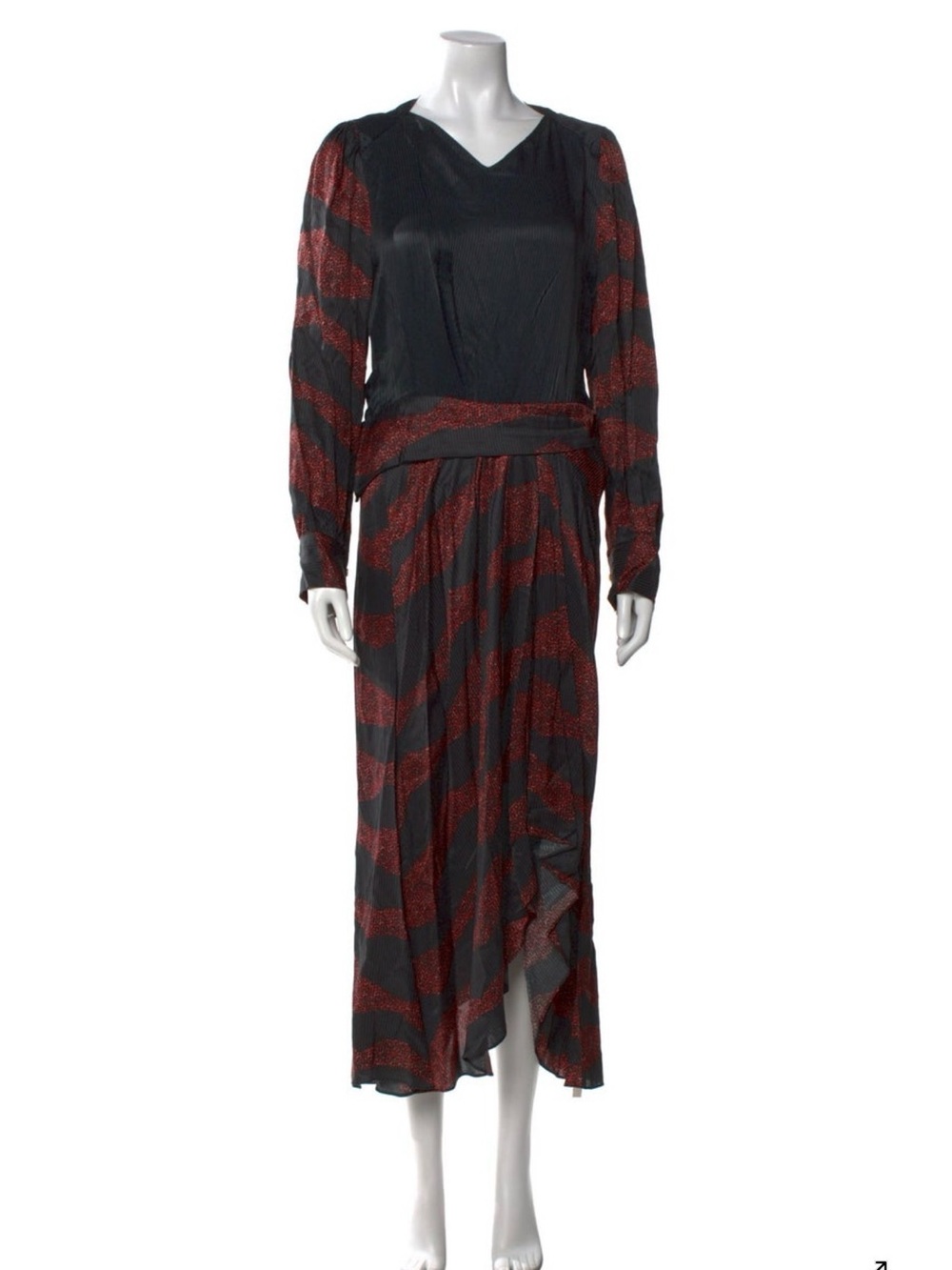 Isabel Marant Black and Red Patterned Midi Dress